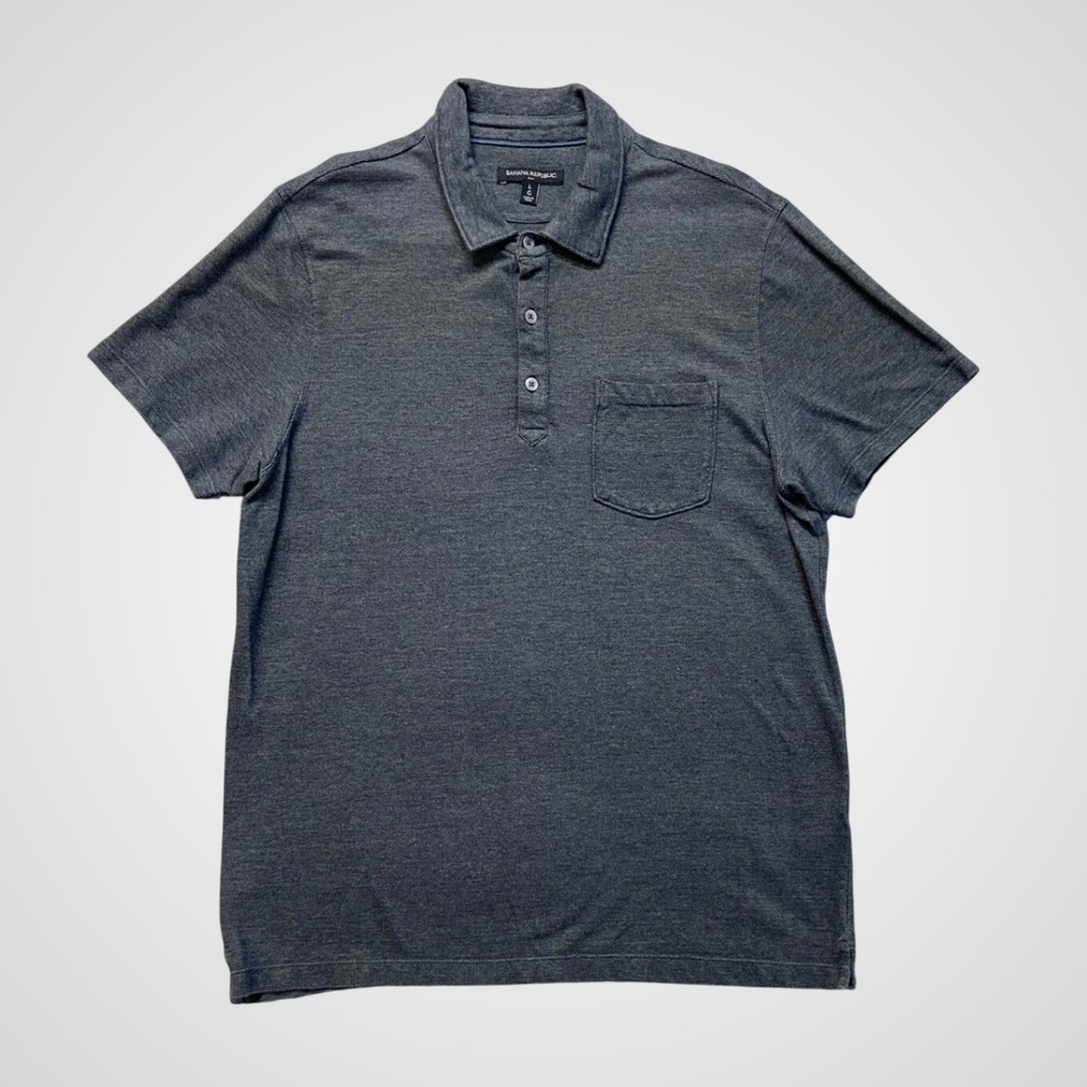 Banana Republic Polo Shirt Mens Large Grey Excellent Birdseye Cotton S/421763-03